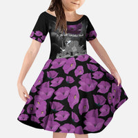 ANZAC Day Remembrance Kid Short Sleeve Dress Purple Poppy We Will Remember Them