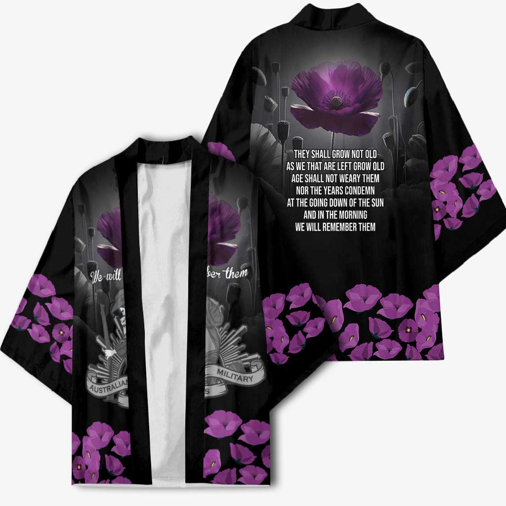 ANZAC Day Remembrance Kimono Purple Poppy We Will Remember Them