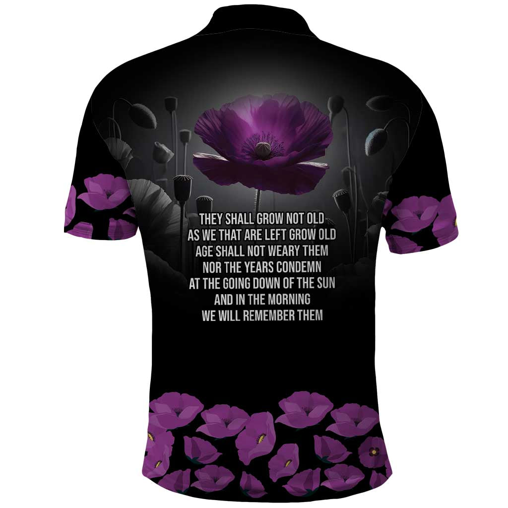 ANZAC Day Remembrance Polo Shirt Purple Poppy We Will Remember Them