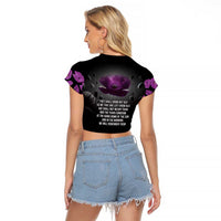 ANZAC Day Remembrance Raglan Cropped T Shirt Purple Poppy We Will Remember Them