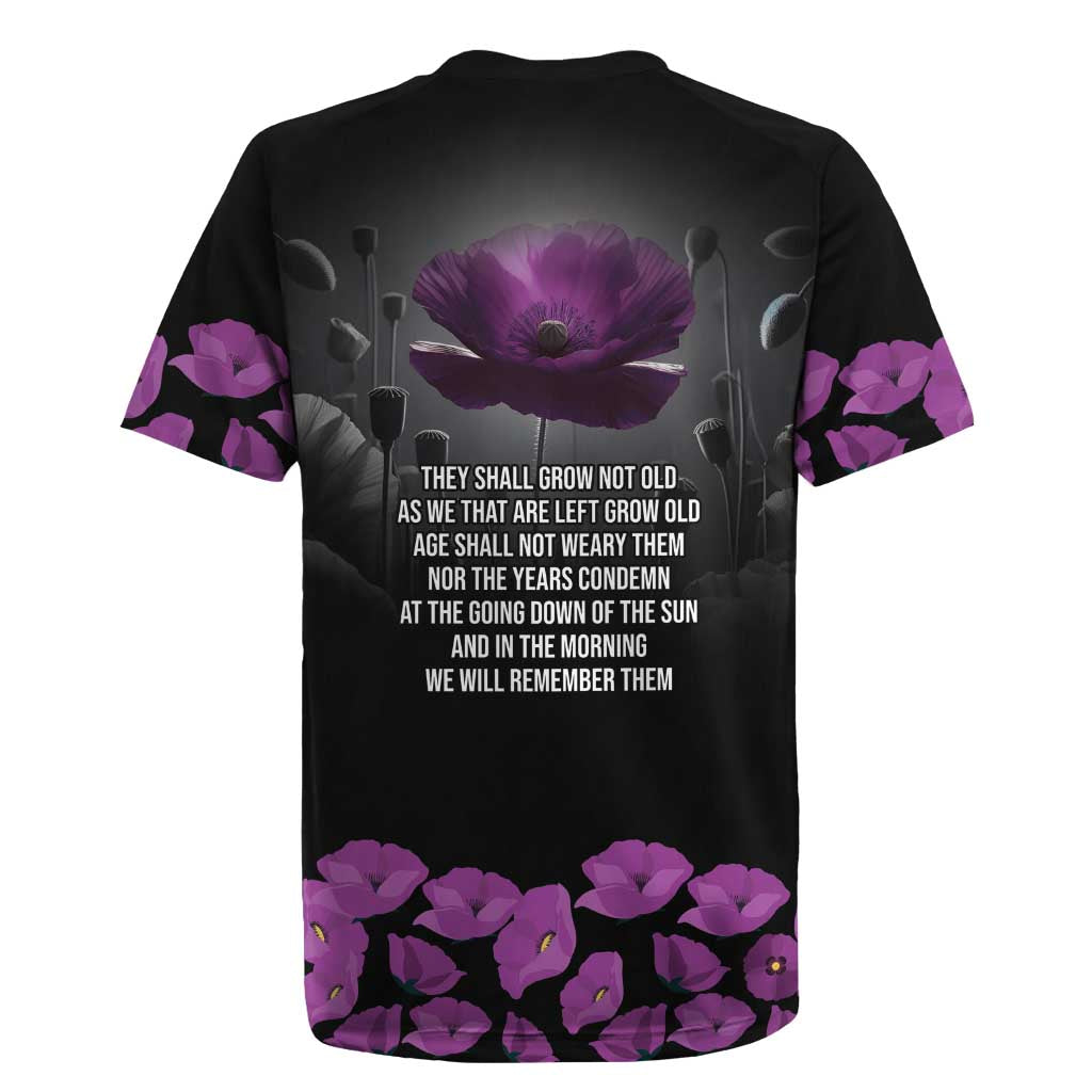 ANZAC Day Remembrance Rugby Jersey Purple Poppy We Will Remember Them