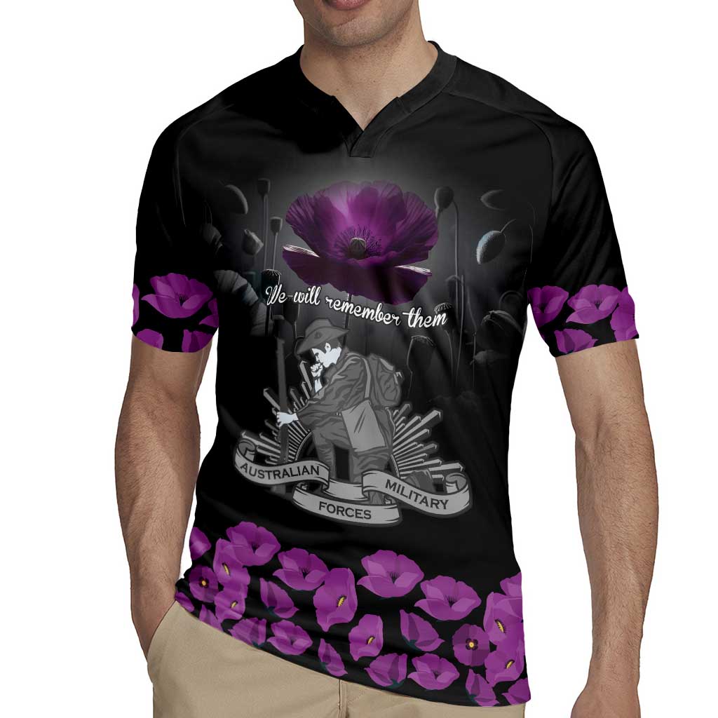 ANZAC Day Remembrance Rugby Jersey Purple Poppy We Will Remember Them