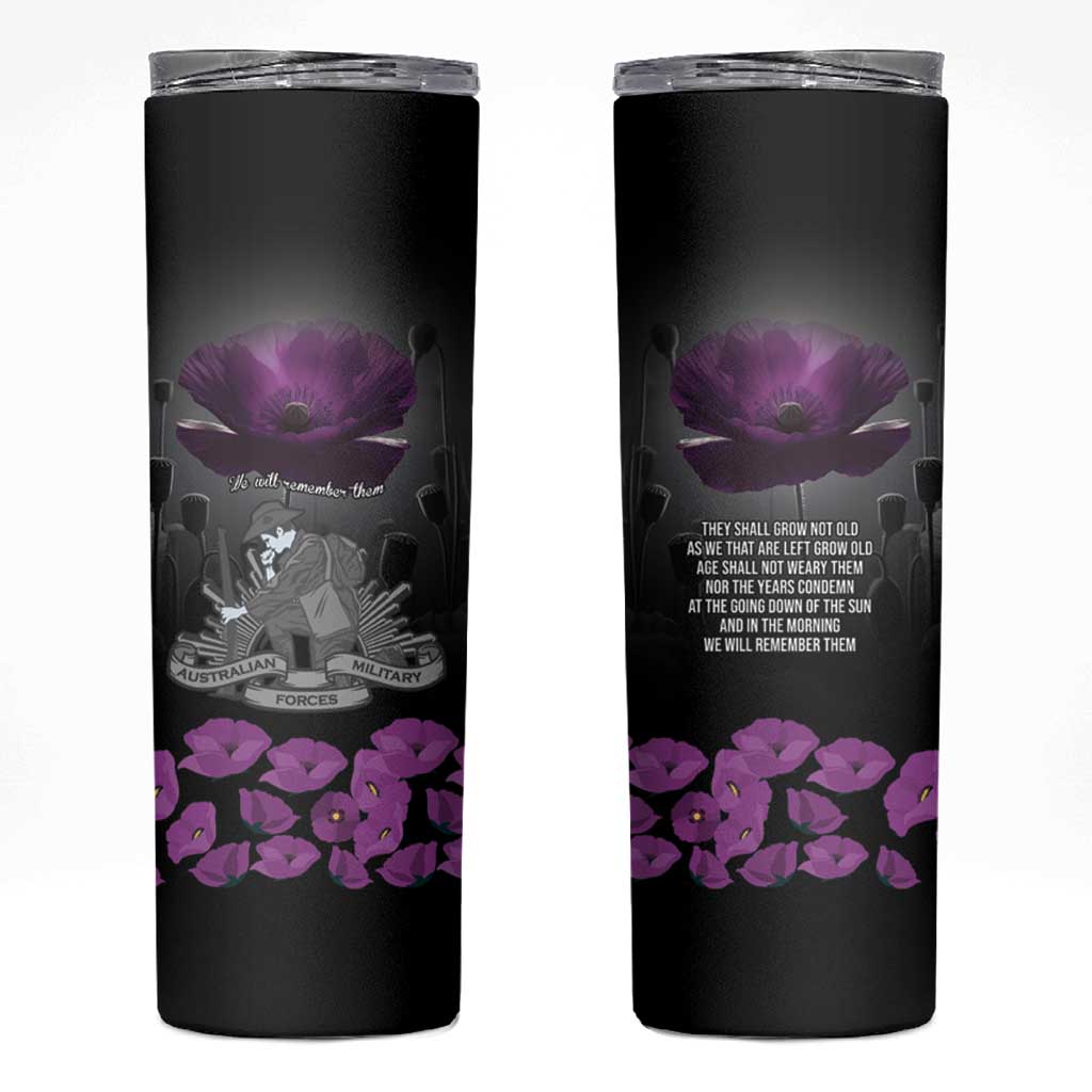 ANZAC Day Remembrance Skinny Tumbler Purple Poppy We Will Remember Them