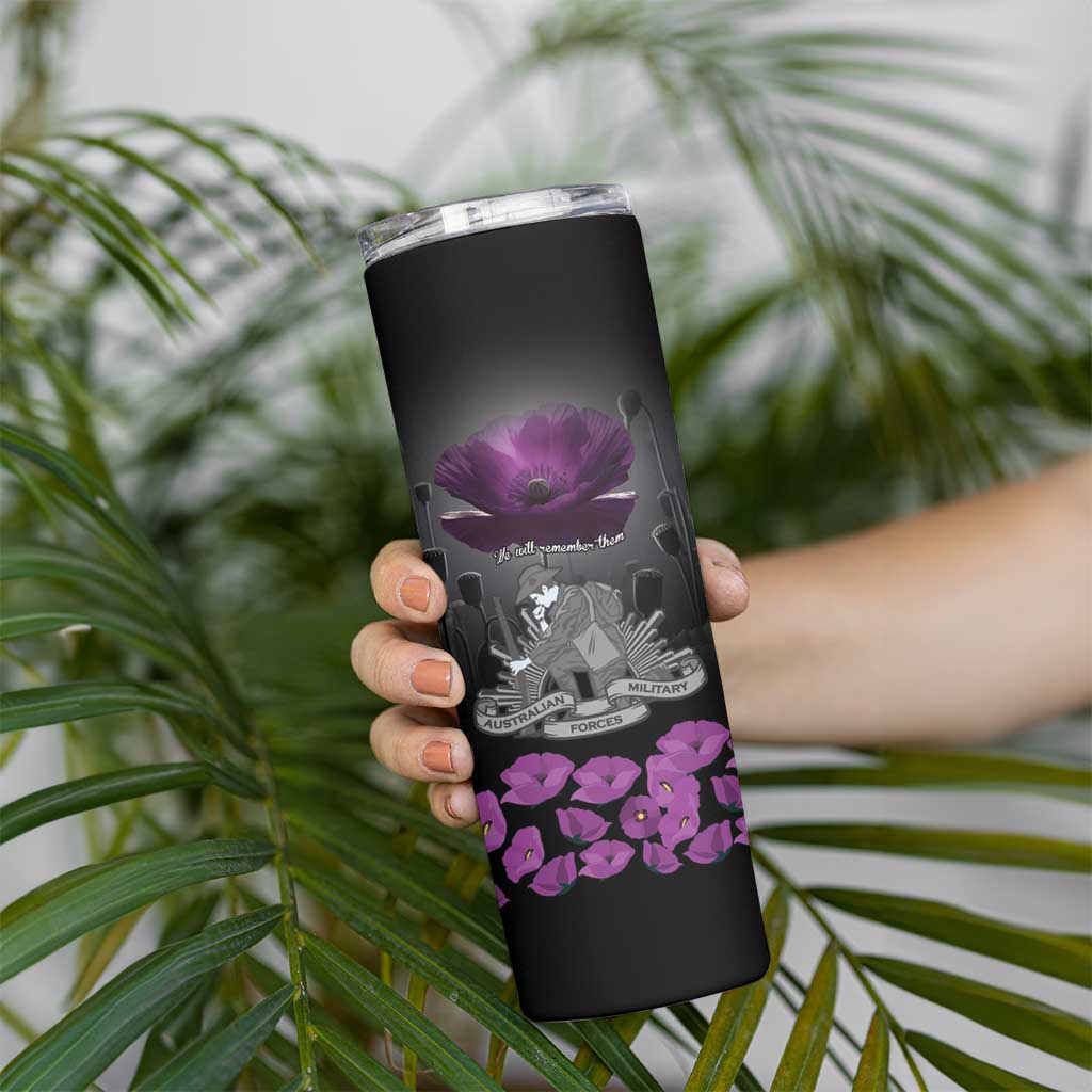ANZAC Day Remembrance Skinny Tumbler Purple Poppy We Will Remember Them
