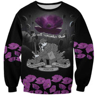 ANZAC Day Remembrance Sweatshirt Purple Poppy We Will Remember Them