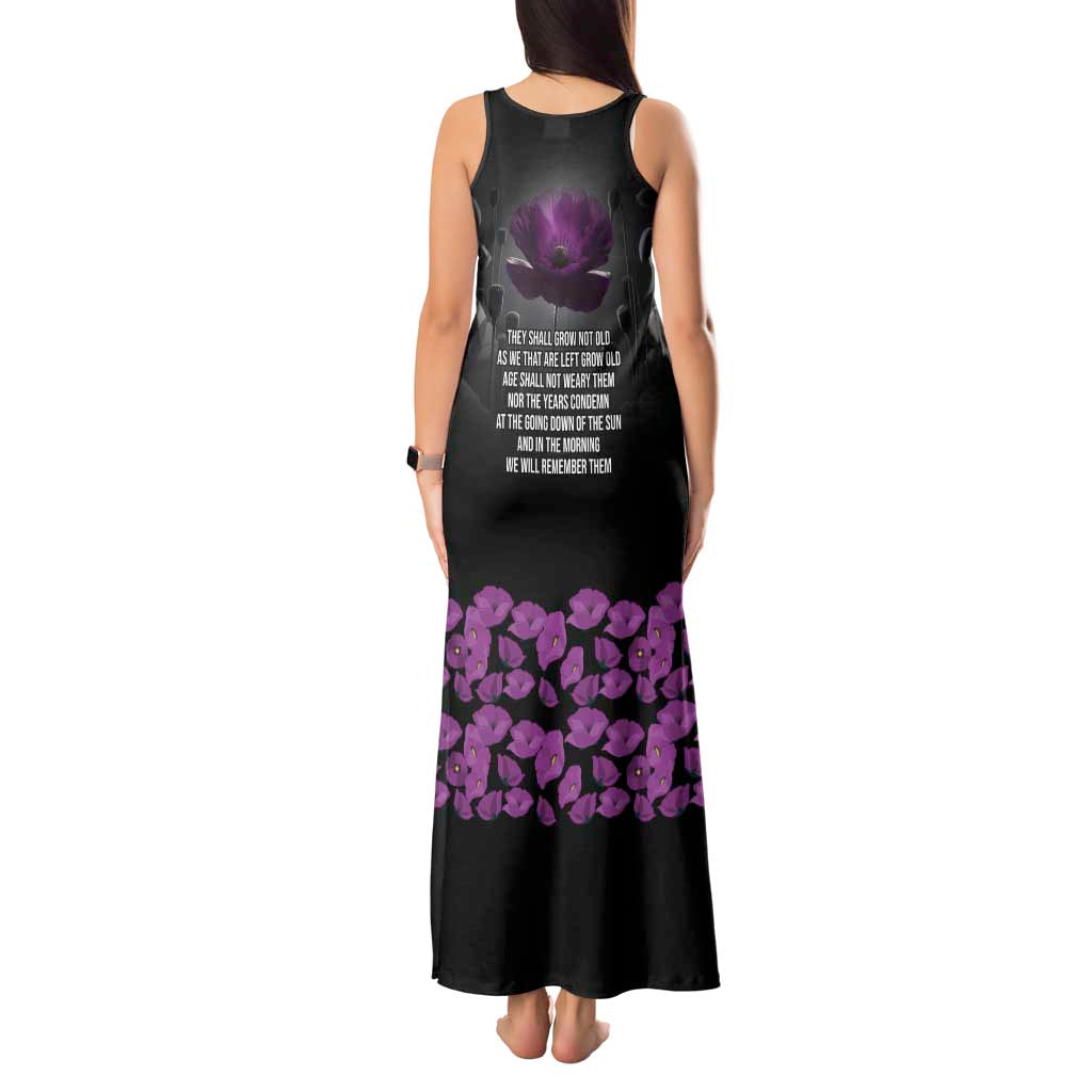 ANZAC Day Remembrance Tank Maxi Dress Purple Poppy We Will Remember Them