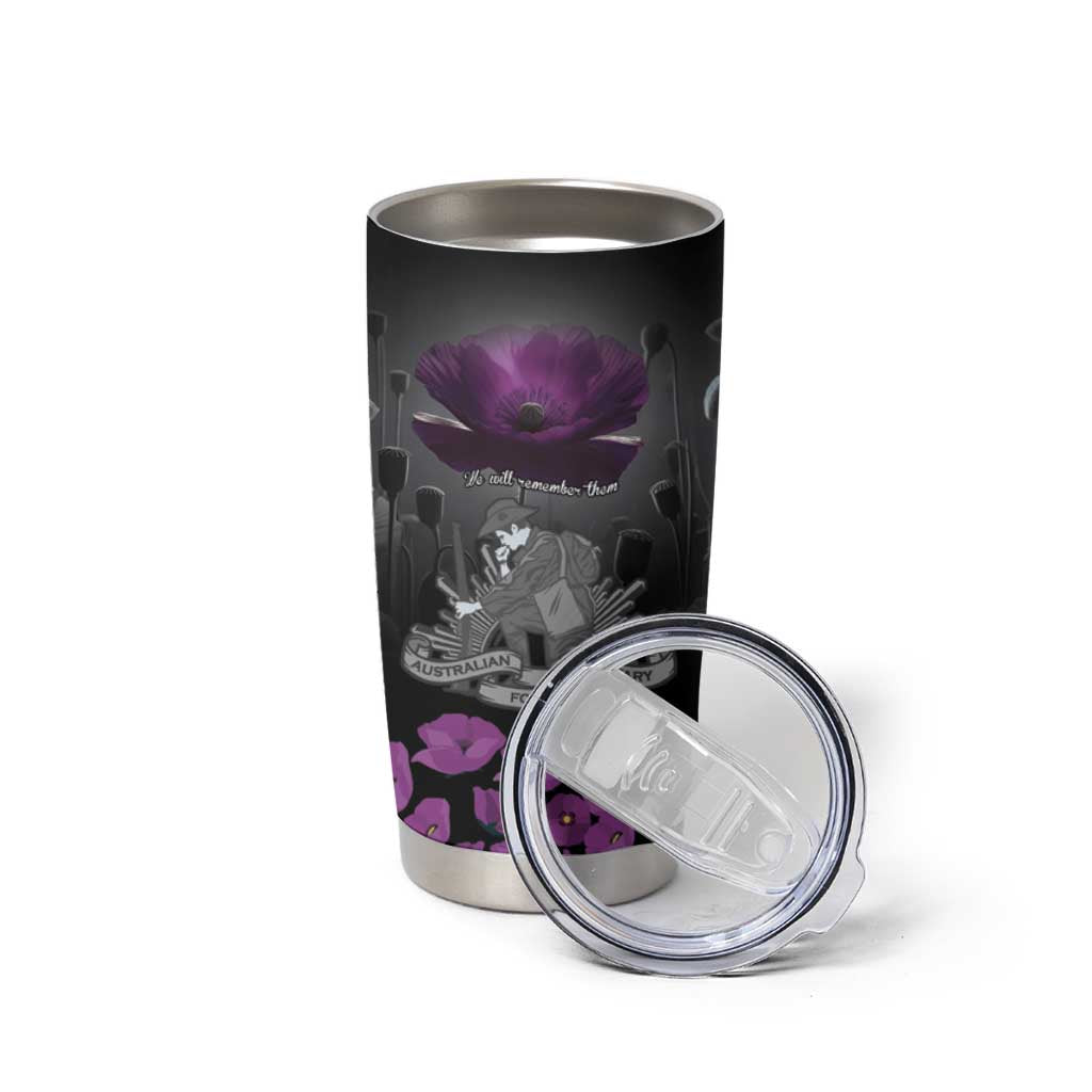 ANZAC Day Remembrance Tumbler Cup Purple Poppy We Will Remember Them
