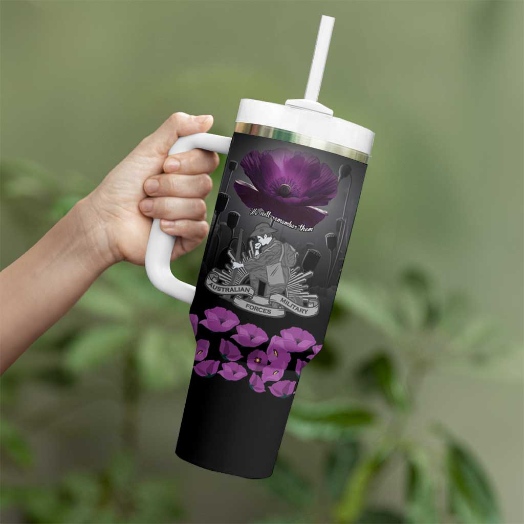 ANZAC Day Remembrance Tumbler With Handle Purple Poppy We Will Remember Them