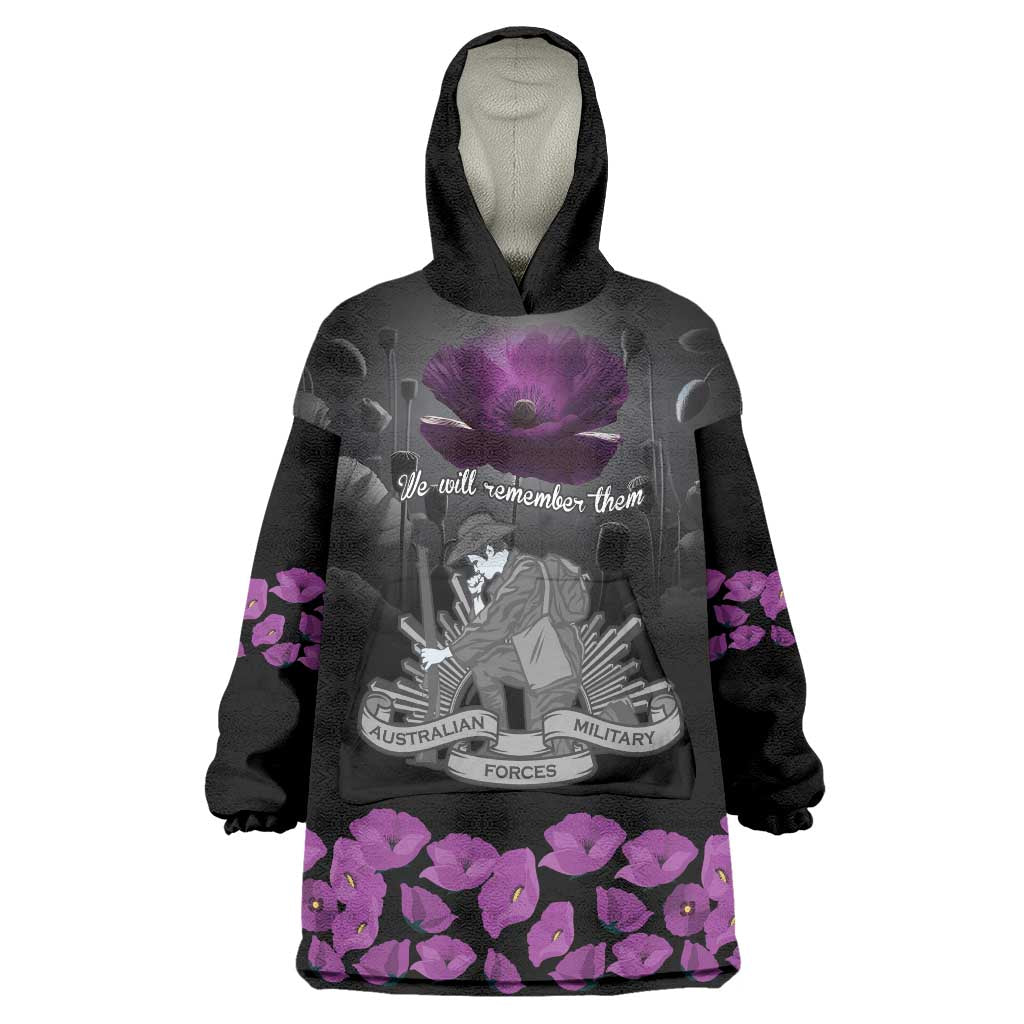 ANZAC Day Remembrance Wearable Blanket Hoodie Purple Poppy We Will Remember Them LT9 One Size Purple - Polynesian Pride