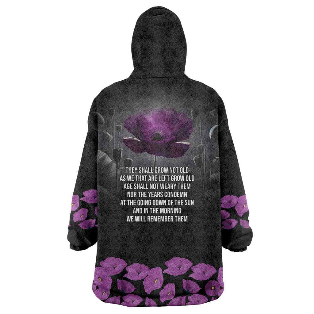 ANZAC Day Remembrance Wearable Blanket Hoodie Purple Poppy We Will Remember Them LT9 - Polynesian Pride