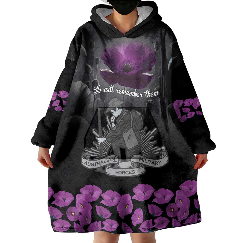 ANZAC Day Remembrance Wearable Blanket Hoodie Purple Poppy We Will Remember Them LT9 - Polynesian Pride