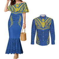 Custom Oceania Football Solomon Kings Couples Matching Mermaid Dress and Long Sleeve Button Shirt Polynesian Tribal Pattern