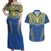 Custom Oceania Football Solomon Kings Couples Matching Off Shoulder Maxi Dress and Hawaiian Shirt Polynesian Tribal Pattern