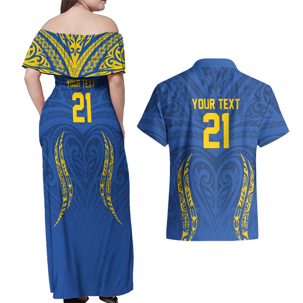 Custom Oceania Football Solomon Kings Couples Matching Off Shoulder Maxi Dress and Hawaiian Shirt Polynesian Tribal Pattern