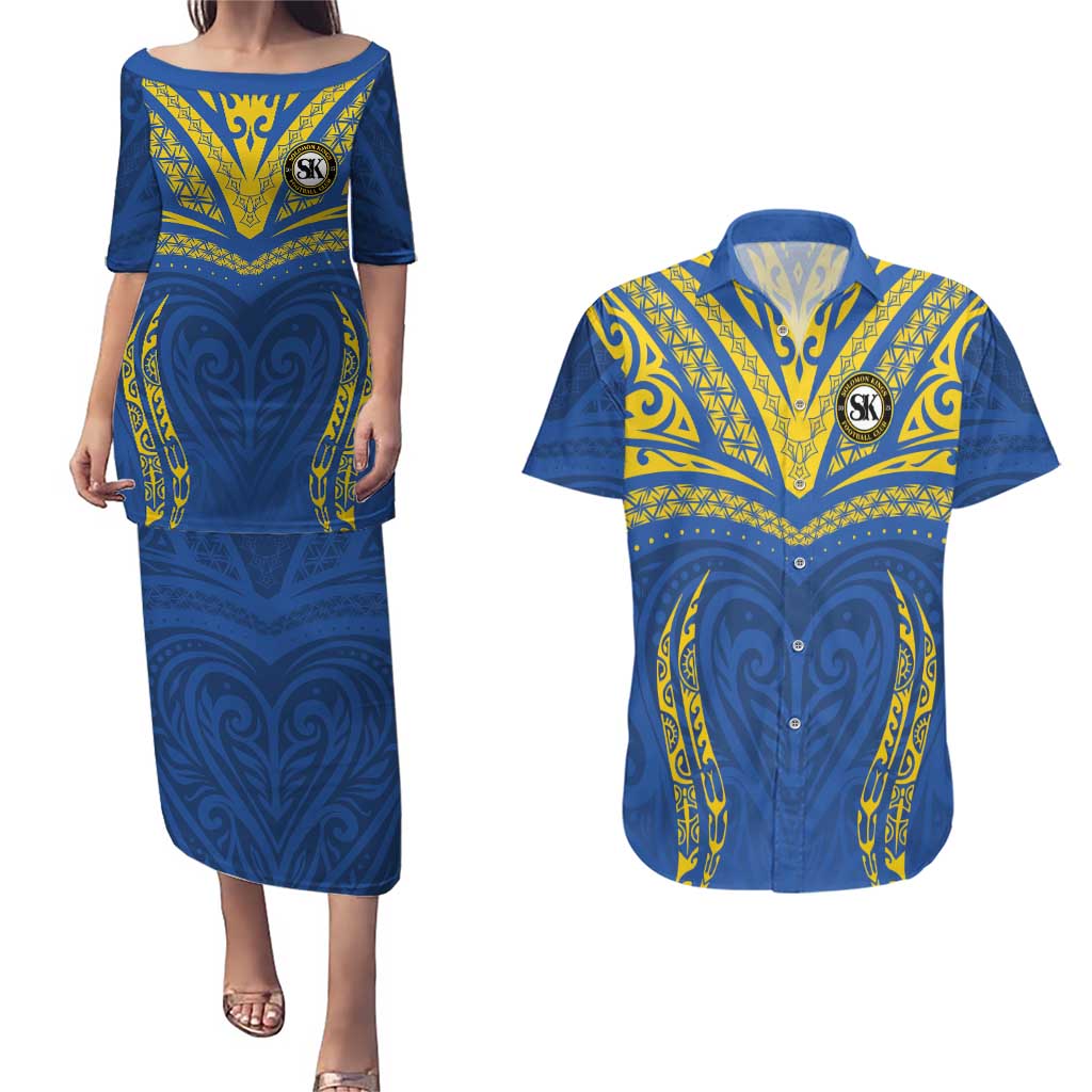 Custom Oceania Football Solomon Kings Couples Matching Puletasi and Hawaiian Shirt Polynesian Tribal Pattern