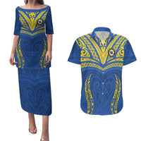 Custom Oceania Football Solomon Kings Couples Matching Puletasi and Hawaiian Shirt Polynesian Tribal Pattern