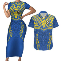 Custom Oceania Football Solomon Kings Couples Matching Short Sleeve Bodycon Dress and Hawaiian Shirt Polynesian Tribal Pattern
