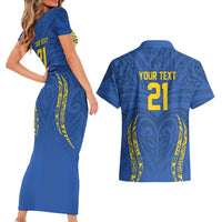 Custom Oceania Football Solomon Kings Couples Matching Short Sleeve Bodycon Dress and Hawaiian Shirt Polynesian Tribal Pattern