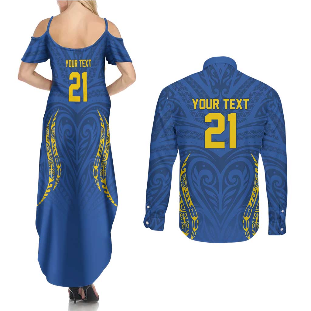 Custom Oceania Football Solomon Kings Couples Matching Summer Maxi Dress and Long Sleeve Button Shirt Polynesian Tribal Pattern