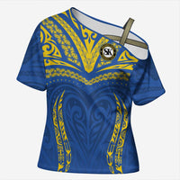 Custom Oceania Football Solomon Kings Cross Shoulder Shirt Polynesian Tribal Pattern LT9 Female Blue - Polynesian Pride
