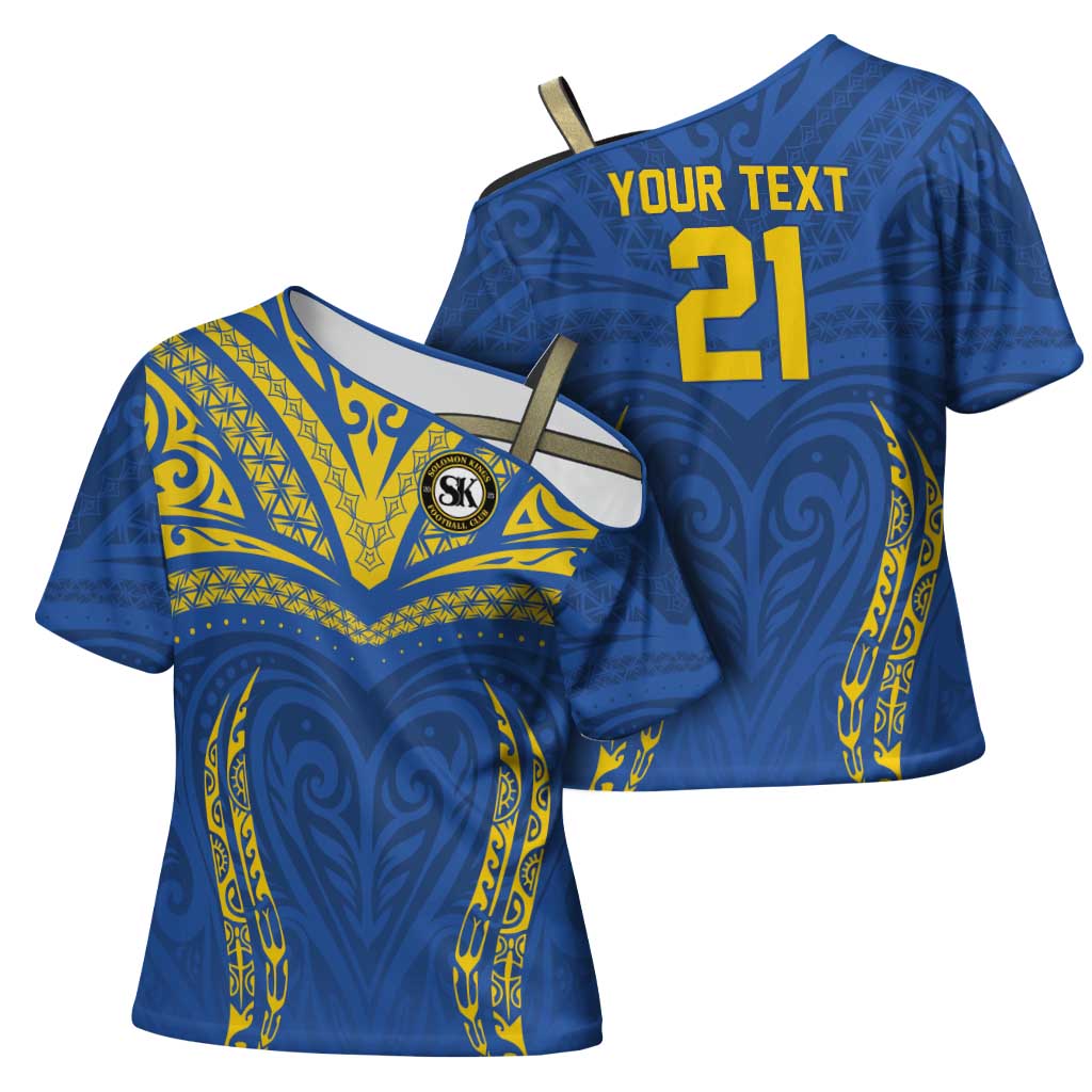 Custom Oceania Football Solomon Kings Cross Shoulder Shirt Polynesian Tribal Pattern LT9 - Polynesian Pride