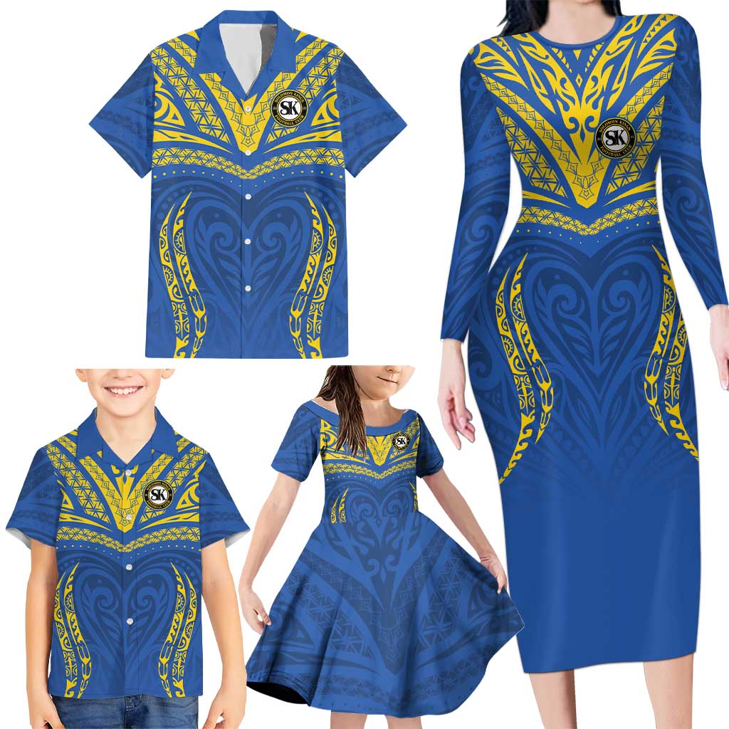 Custom Oceania Football Solomon Kings Family Matching Long Sleeve Bodycon Dress and Hawaiian Shirt Polynesian Tribal Pattern