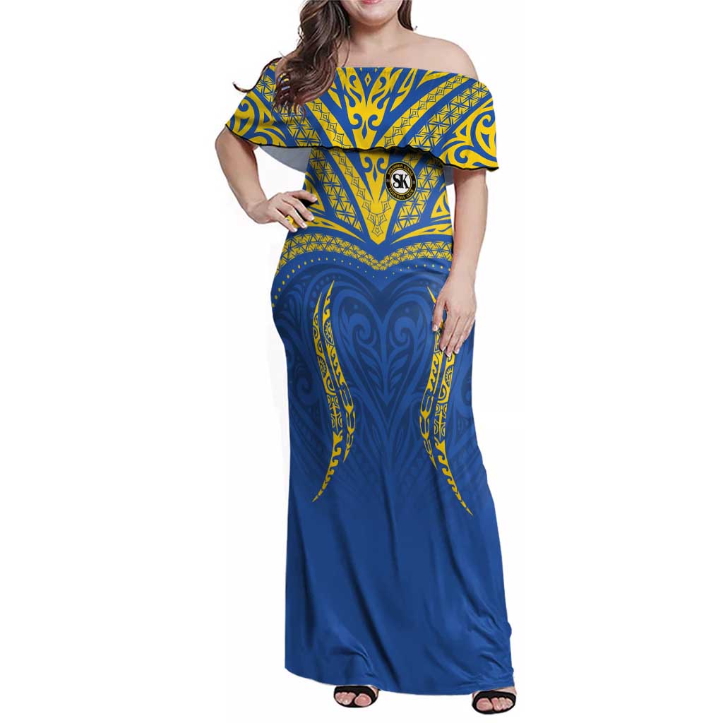 Custom Oceania Football Solomon Kings Family Matching Off Shoulder Maxi Dress and Hawaiian Shirt Polynesian Tribal Pattern