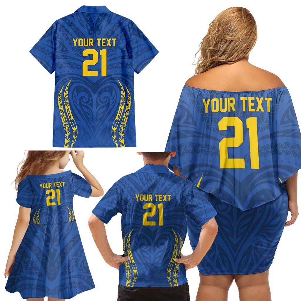Custom Oceania Football Solomon Kings Family Matching Off Shoulder Short Dress and Hawaiian Shirt Polynesian Tribal Pattern