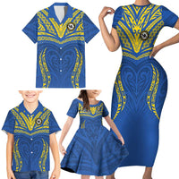 Custom Oceania Football Solomon Kings Family Matching Short Sleeve Bodycon Dress and Hawaiian Shirt Polynesian Tribal Pattern