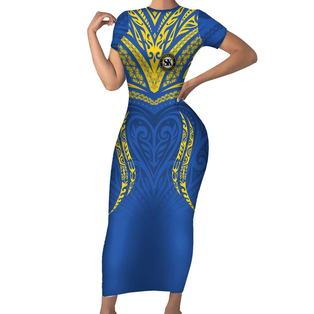 Custom Oceania Football Solomon Kings Family Matching Short Sleeve Bodycon Dress and Hawaiian Shirt Polynesian Tribal Pattern