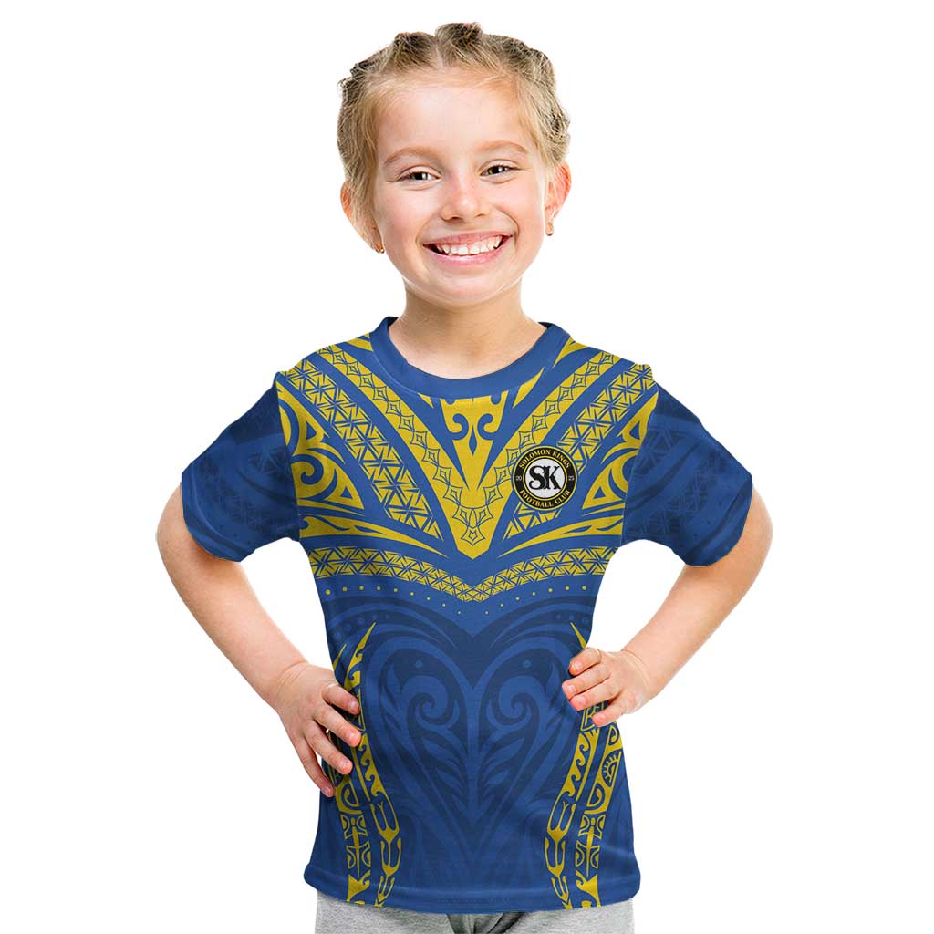 Custom Oceania Football Solomon Kings Kid T Shirt Polynesian Tribal Pattern LT9 Blue - Polynesian Pride
