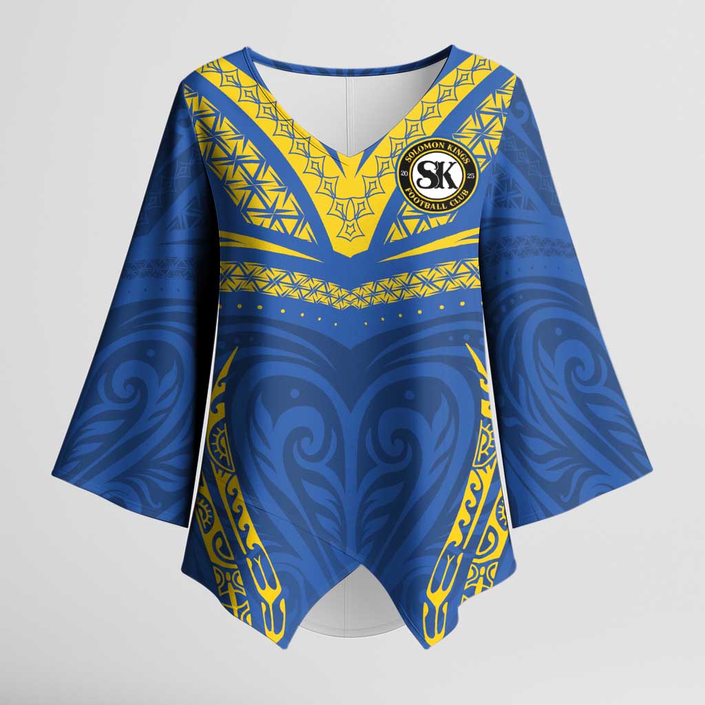 Custom Oceania Football Solomon Kings Kimono Sleeve Blouse Polynesian Tribal Pattern LT9 Female Blue - Polynesian Pride