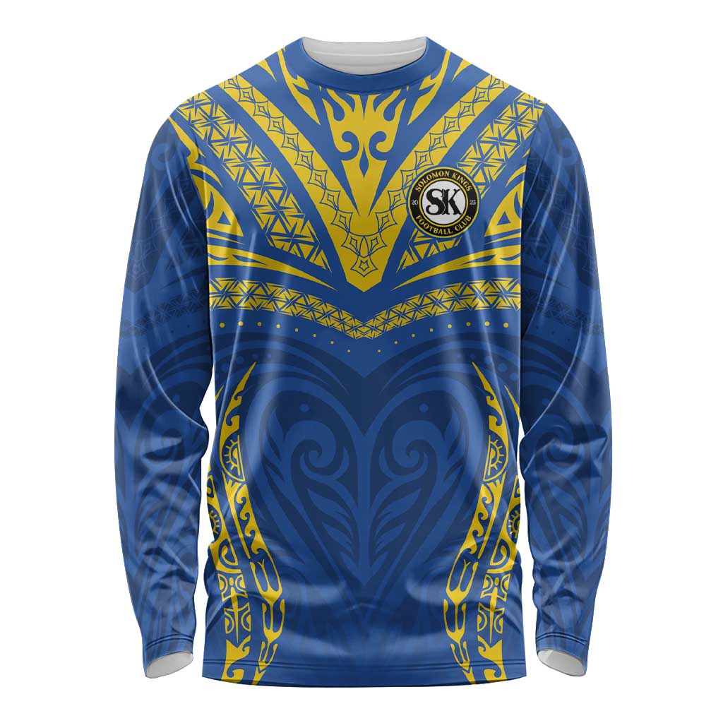 Custom Oceania Football Solomon Kings Long Sleeve Shirt Polynesian Tribal Pattern LT9 Unisex Blue - Polynesian Pride