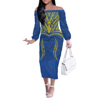 Custom Oceania Football Solomon Kings Off The Shoulder Long Sleeve Dress Polynesian Tribal Pattern