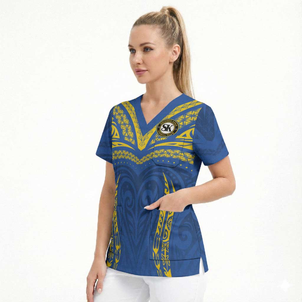 Custom Oceania Football Solomon Kings Scrub Top Polynesian Tribal Pattern