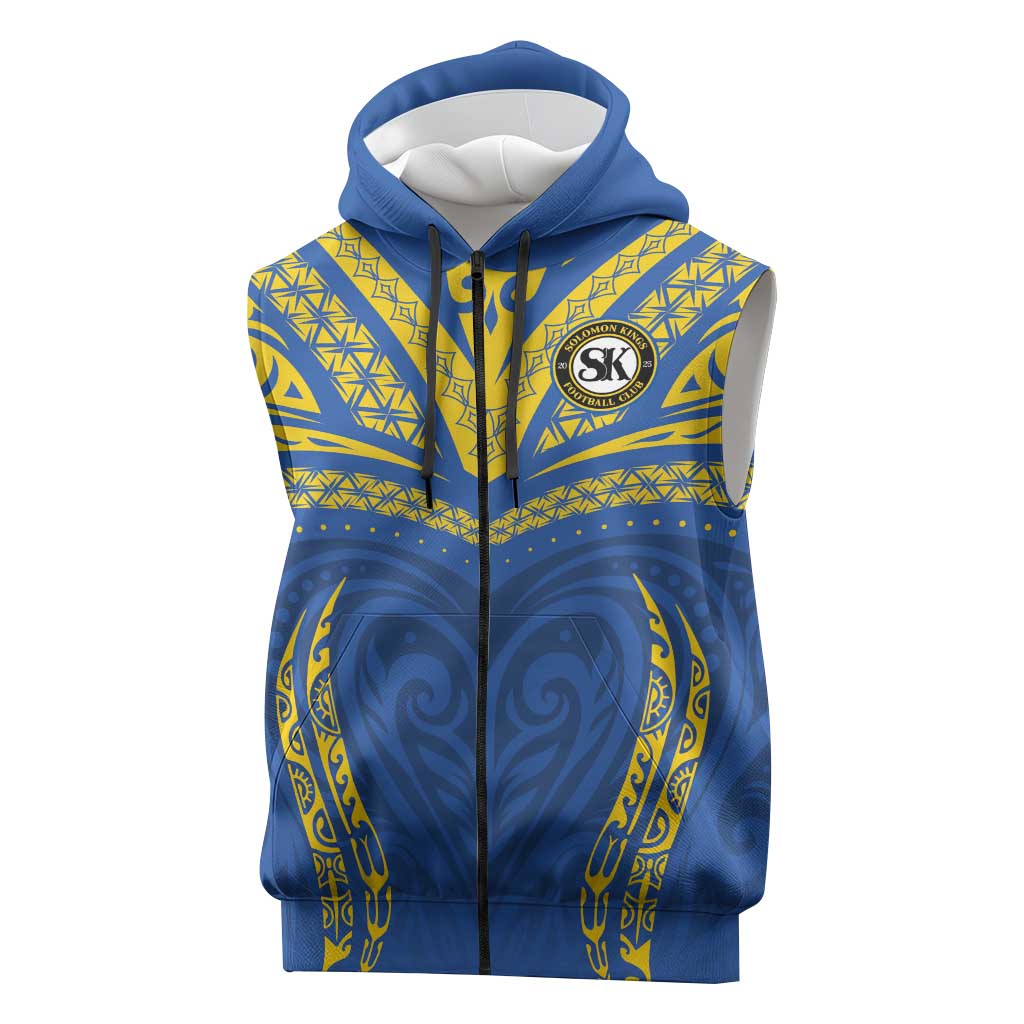 Custom Oceania Football Solomon Kings Sleeveless Zip Hoodie Polynesian Tribal Pattern