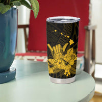 Gold Hawaiian Hibiscus Shaka Sign Tumbler Cup