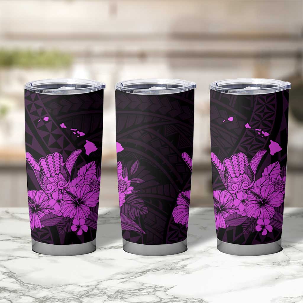 Purple Hawaiian Hibiscus Shaka Sign Tumbler Cup