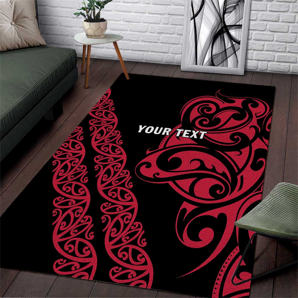 All Black Maori Tribal Tattoo Personalised Area Rug Classic Red Polynesian Style - Polynesian Pride