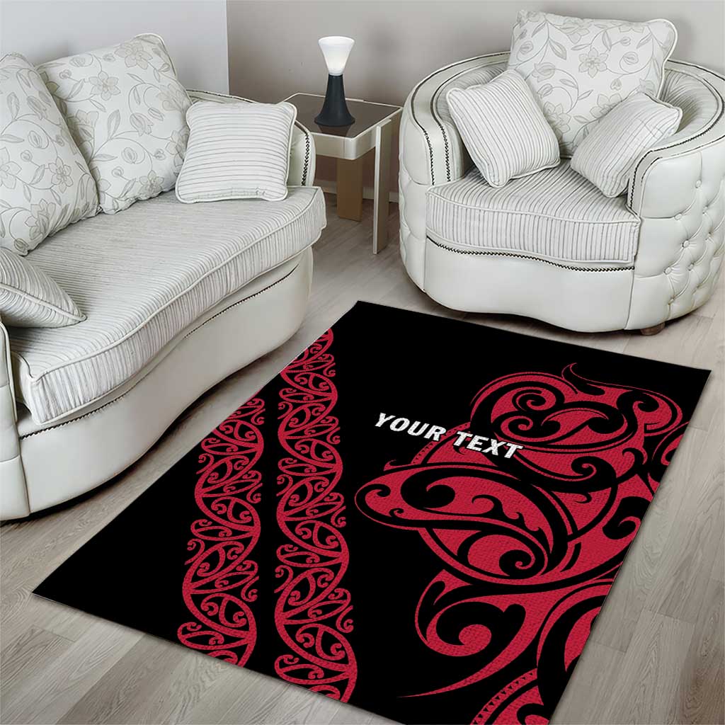 All Black Maori Tribal Tattoo Personalised Area Rug Classic Red Polynesian Style - Polynesian Pride