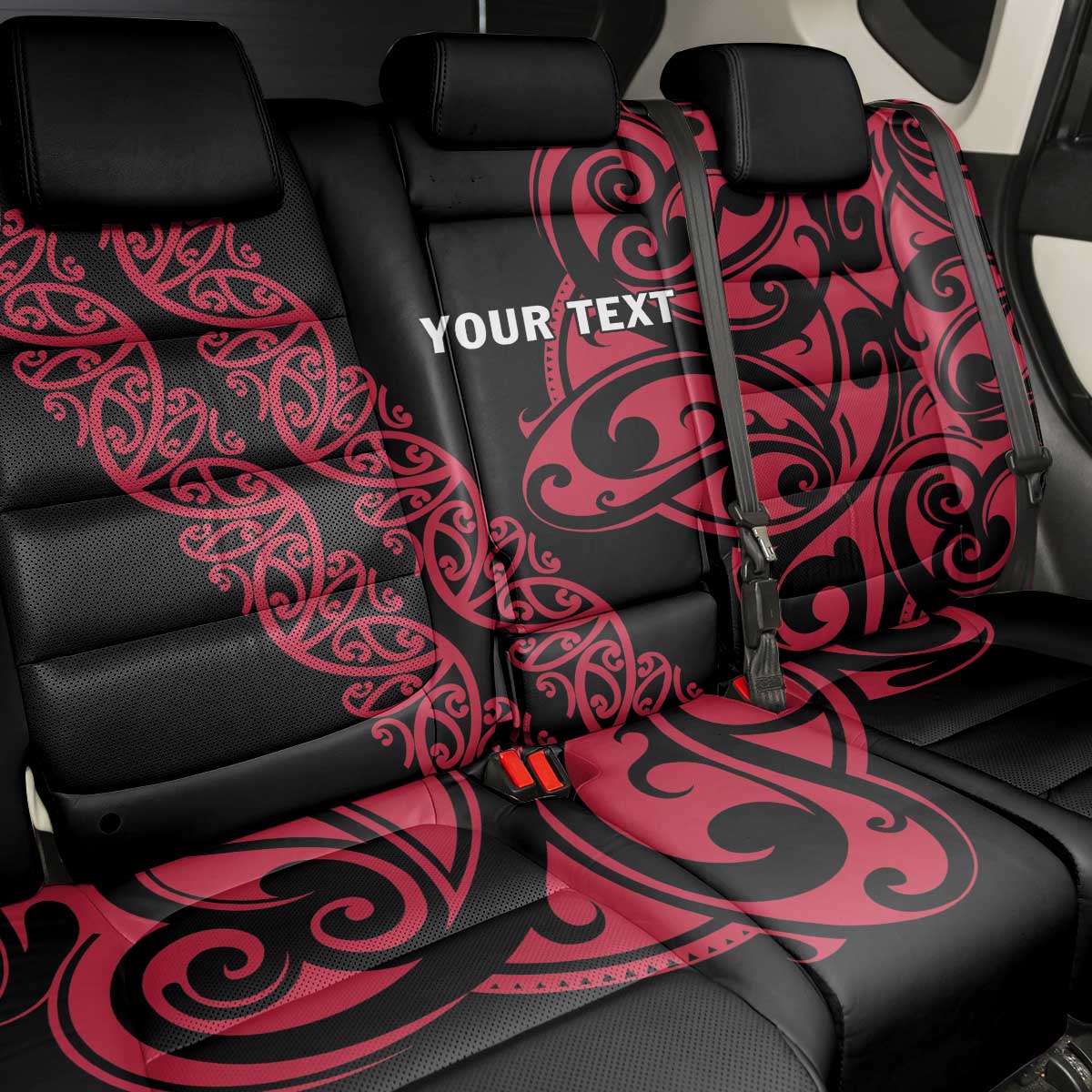 All Black Maori Tribal Tattoo Personalised Back Car Seat Cover Classic Red Polynesian Style - Polynesian Pride