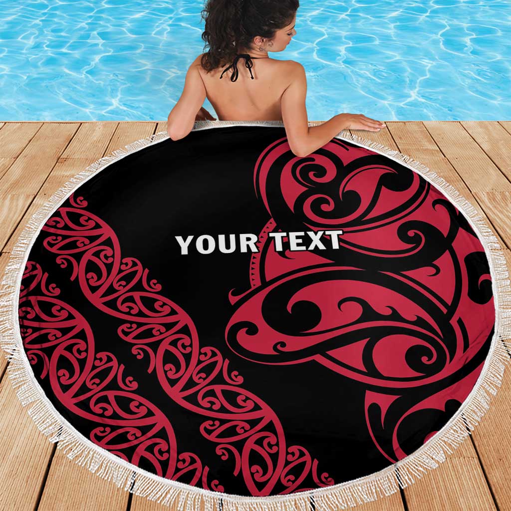 All Black Maori Tribal Tattoo Personalised Beach Blanket Classic Red Polynesian Style - Polynesian Pride