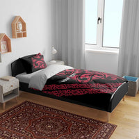 All Black Maori Tribal Tattoo Personalised Bedding Set Classic Red Polynesian Style - Polynesian Pride