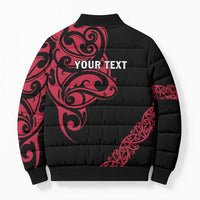 All Black Maori Tribal Tattoo Personalised Bomber Puffer Jacket Classic Red Polynesian Style - Polynesian Pride