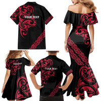 All Black Maori Tribal Tattoo Personalised Family Matching Mermaid Dress and Hawaiian Shirt Classic Red Polynesian Style - Polynesian Pride