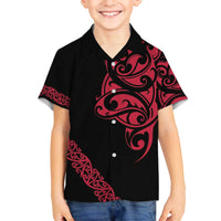 All Black Maori Tribal Tattoo Personalised Family Matching Off The Shoulder Long Sleeve Dress and Hawaiian Shirt Classic Red Polynesian Style - Polynesian Pride