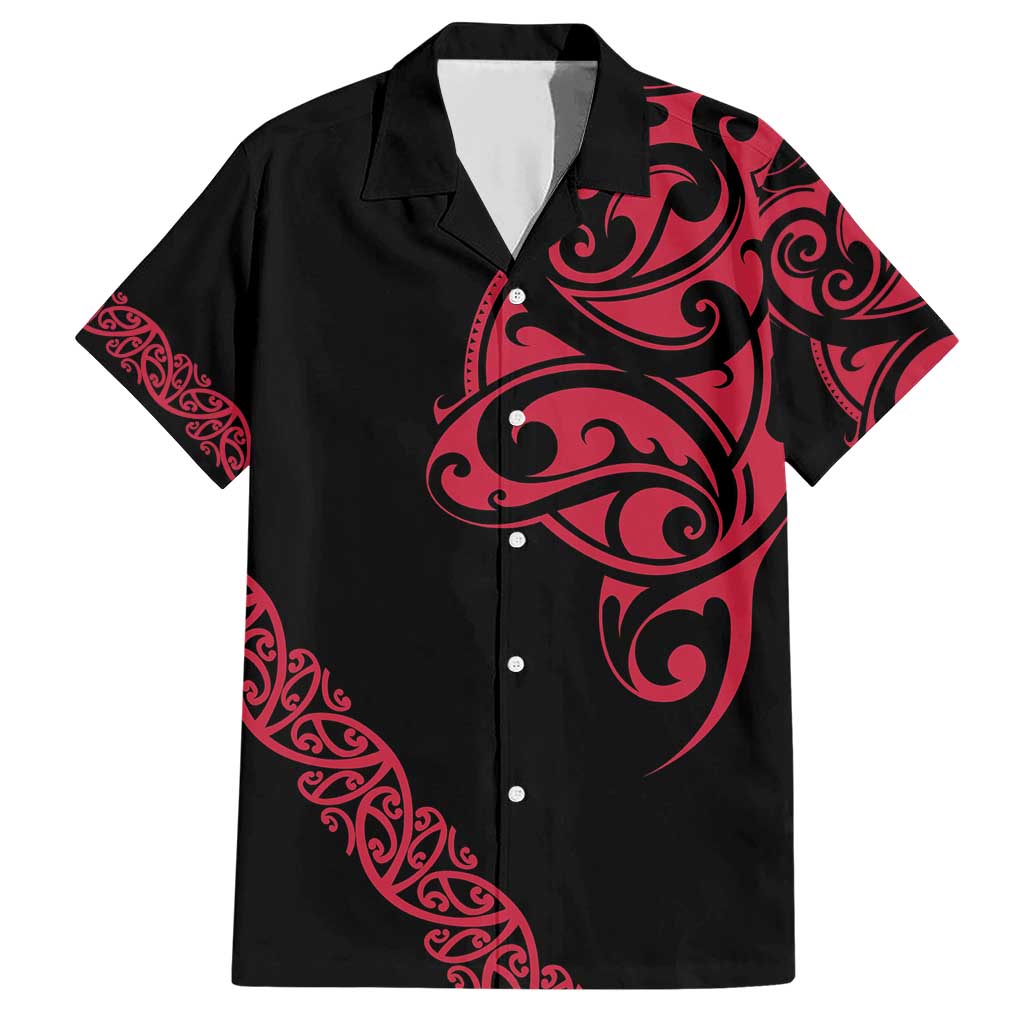 All Black Maori Tribal Tattoo Personalised Family Matching Short Sleeve Bodycon Dress and Hawaiian Shirt Classic Red Polynesian Style - Polynesian Pride