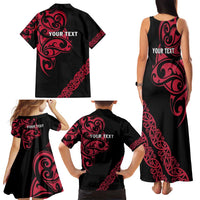 All Black Maori Tribal Tattoo Personalised Family Matching Tank Maxi Dress and Hawaiian Shirt Classic Red Polynesian Style - Polynesian Pride