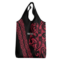 All Black Maori Tribal Tattoo Personalised Grocery Bag Classic Red Polynesian Style - Polynesian Pride