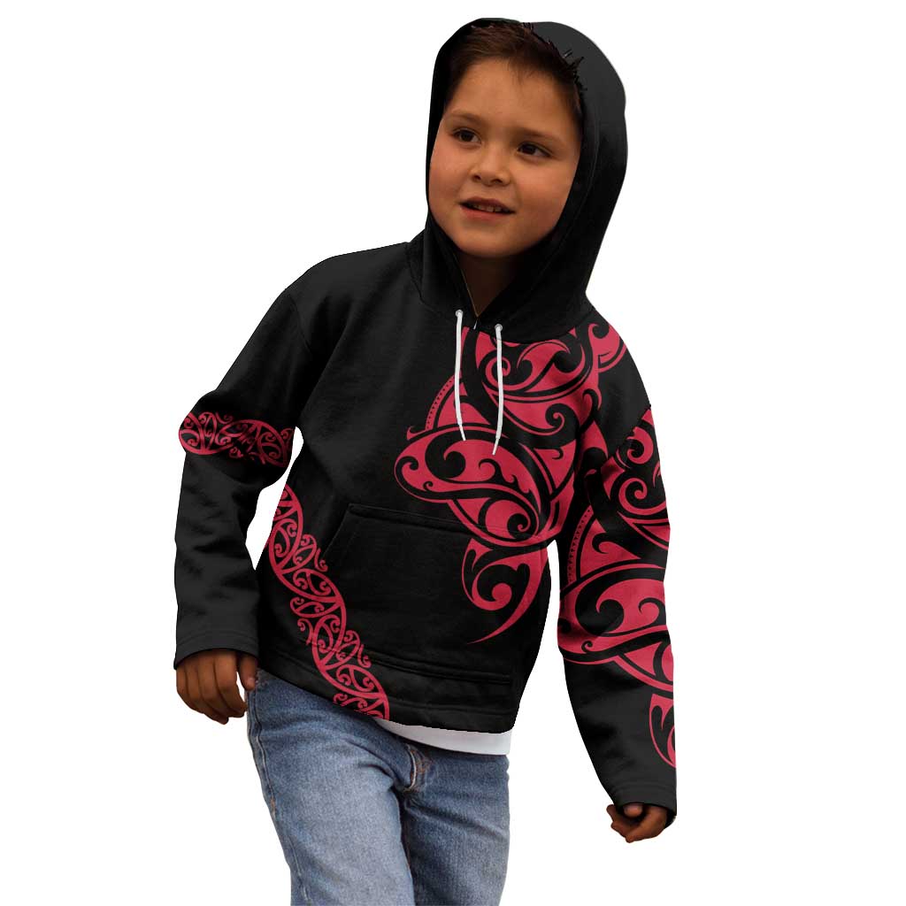 All Black Maori Tribal Tattoo Personalised Kid Hoodie Classic Red Polynesian Style - Polynesian Pride